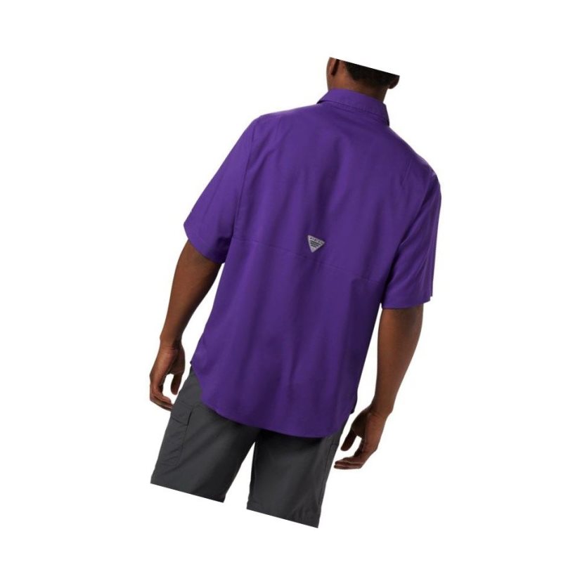 Koszule Columbia Collegiate PFG Tamiami Short Sleeve - LSU Męskie Fioletowe | 37TWDGLFS