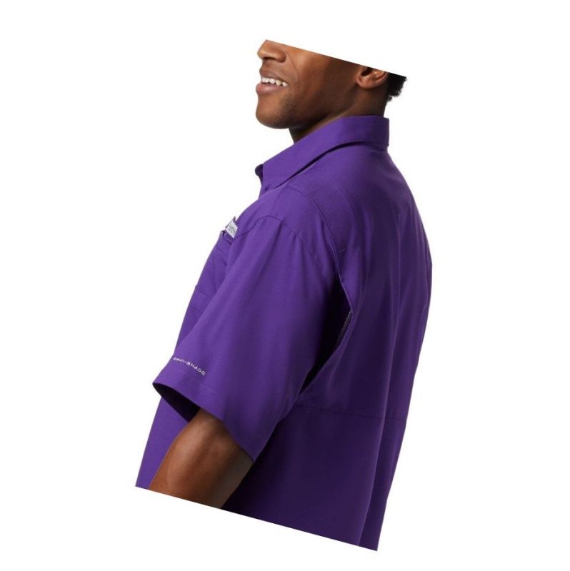 Koszule Columbia Collegiate PFG Tamiami Short Sleeve - LSU Męskie Fioletowe | 37TWDGLFS