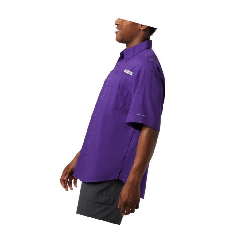 Koszule Columbia Collegiate PFG Tamiami Short Sleeve - LSU Męskie Fioletowe | 37TWDGLFS