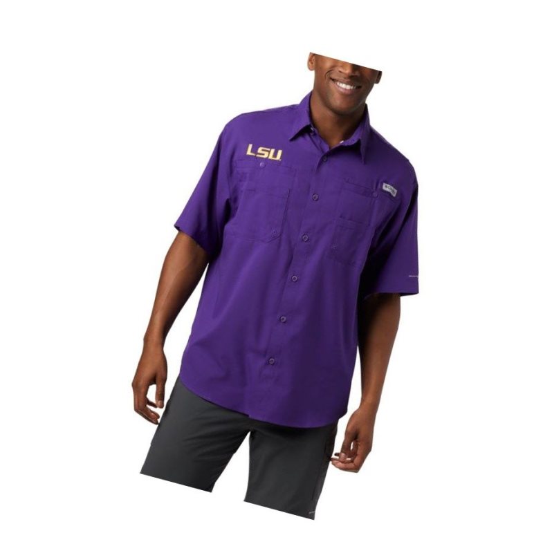 Koszule Columbia Collegiate PFG Tamiami Short Sleeve - LSU Męskie Fioletowe | 37TWDGLFS