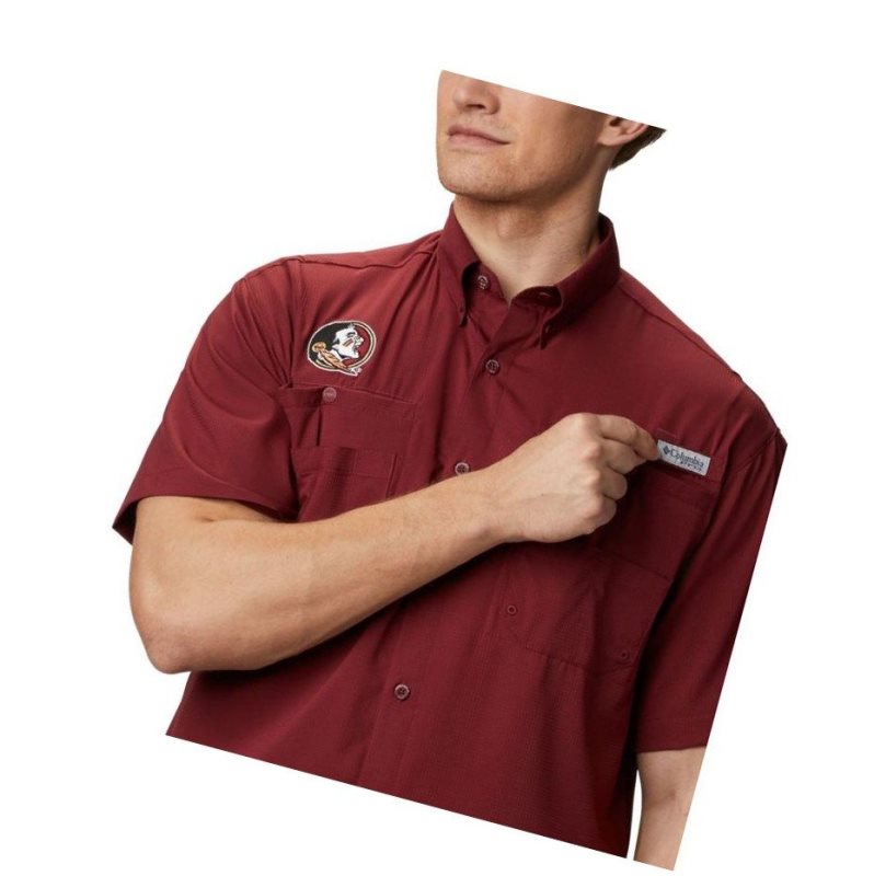 Koszule Columbia Collegiate PFG Tamiami Short Sleeve - Florida State Męskie Ciemny Czerwone | 06DMWFXNK