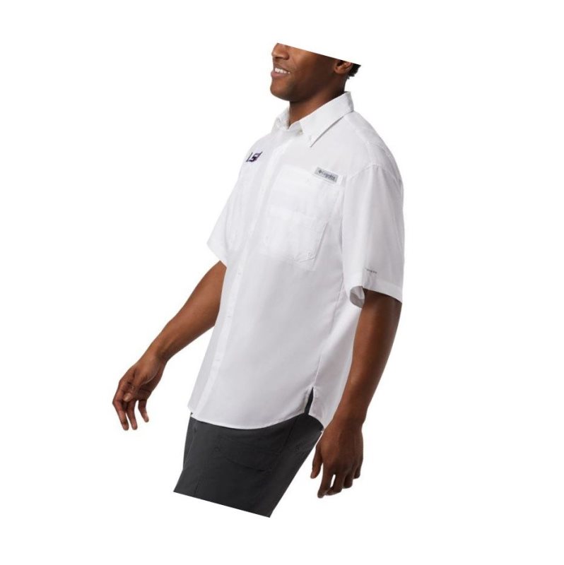 Koszule Columbia Collegiate PFG Tamiami Short Sleeve - LSU Męskie Białe | 03BNQJLKW