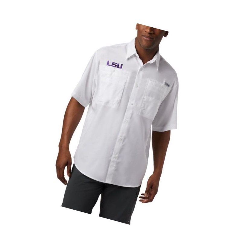 Koszule Columbia Collegiate PFG Tamiami Short Sleeve - LSU Męskie Białe | 03BNQJLKW