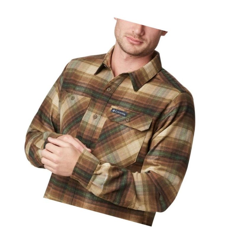 Koszule Columbia Outdoor Elements Stretch Flannel Męskie Oliwkowe Brązowe | 24MPJGTUZ