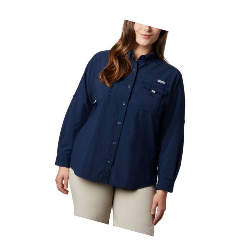 Koszule Columbia PFG Bahama Long Sleeve Plus Size Damskie Granatowe | 94ISJRXHW