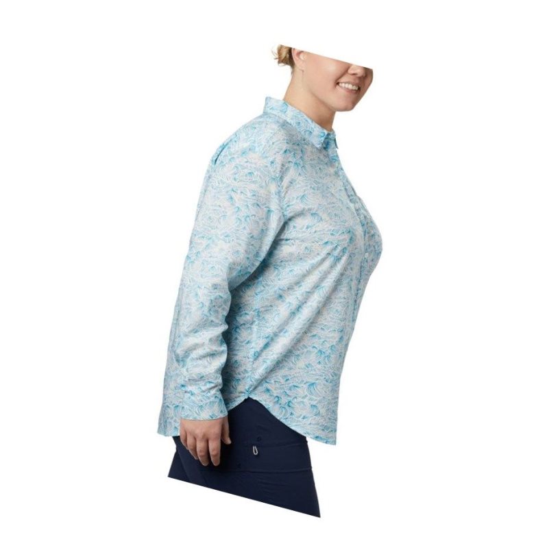 Koszule Columbia PFG Sun Drifter II Long Sleeve Plus Size Damskie Niebieskie | 24HUVPXWB