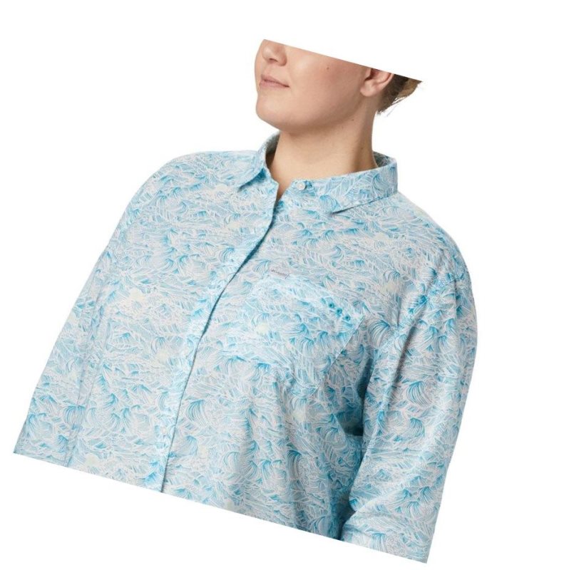 Koszule Columbia PFG Sun Drifter II Long Sleeve Plus Size Damskie Niebieskie | 24HUVPXWB