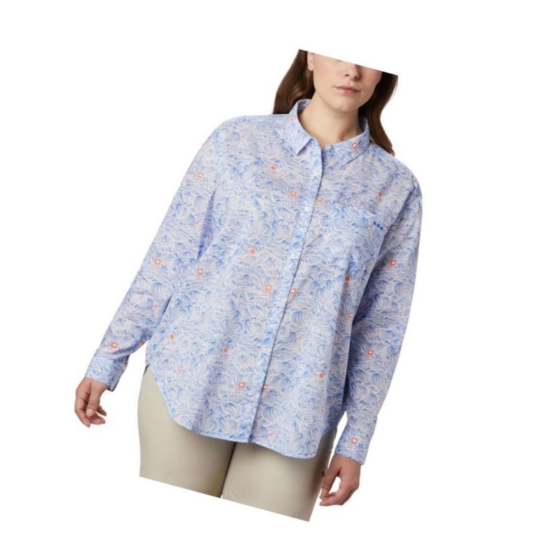 Koszule Columbia PFG Sun Drifter II Long Sleeve Plus Size Damskie Niebieskie | 23UGZDQMH