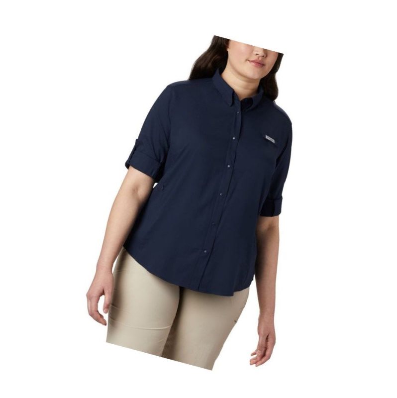 Koszule Columbia PFG Tamiami II Long Sleeve Plus Size Damskie Granatowe | 79TSOMUFP