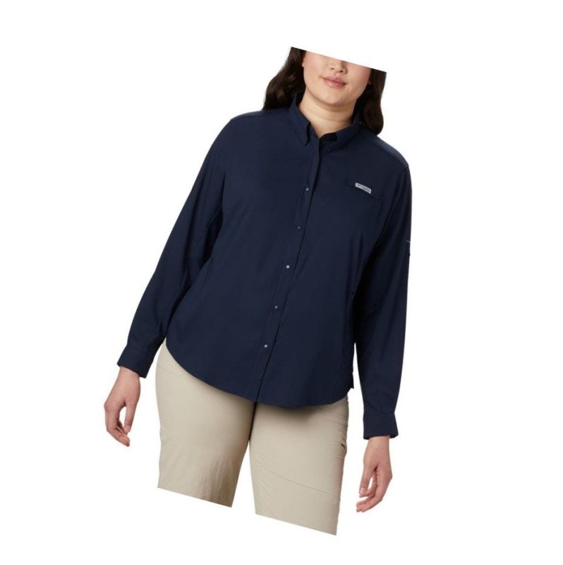 Koszule Columbia PFG Tamiami II Long Sleeve Plus Size Damskie Granatowe | 79TSOMUFP