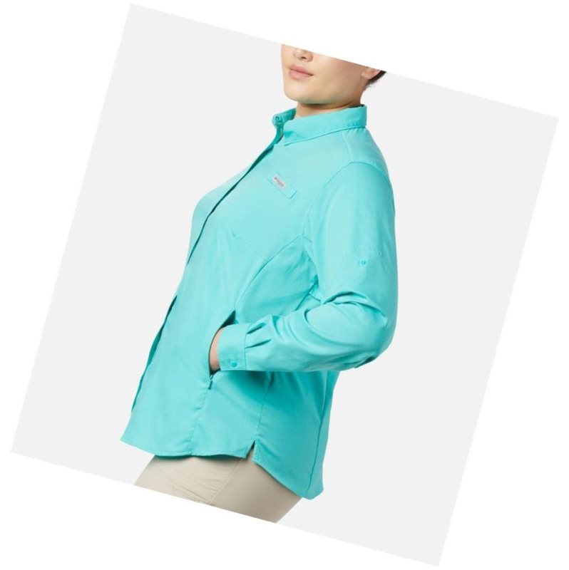 Koszule Columbia PFG Tamiami II Long Sleeve Plus Size Damskie Niebieskie | 40POVNZXQ