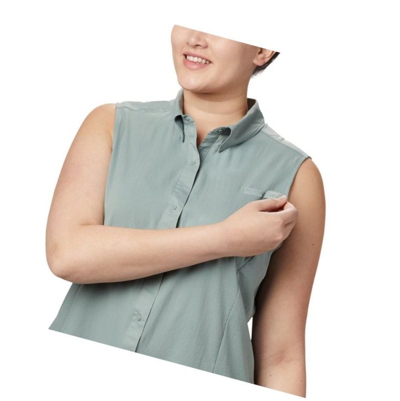 Koszule Columbia PFG Tamiami Sleeveless Plus Size Damskie Głęboka Zielone | 75AKZYGLT