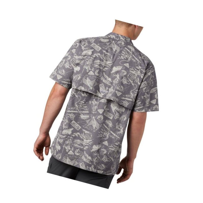 Koszule Columbia PFG Trollers Best Short Sleeve Męskie Szare Głęboka Niebieskie | 50VWAPOXN