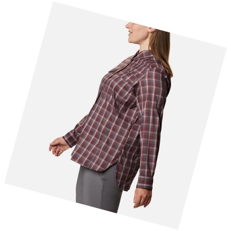 Koszule Columbia Silver Ridge Lite Plaid Long Sleeve Plus Size Damskie Bordowe | 75GQAWRLY