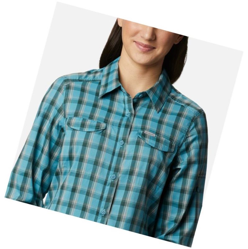 Koszule Columbia Silver Ridge Lite Plaid Long Sleeve Damskie Niebieskie | 41HOYPAJX