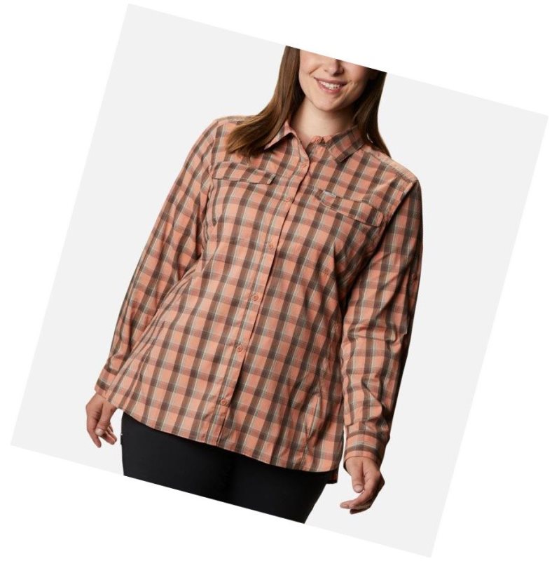 Koszule Columbia Silver Ridge Lite Plaid Long Sleeve Plus Size Damskie Różowe | 98YXMECNU