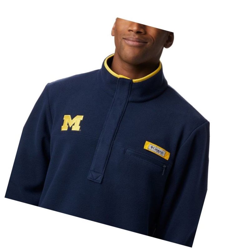 Kurtki Columbia Collegiate PFG Harborside Fleece - Michigan Męskie Granatowe | 20OVNRDXP