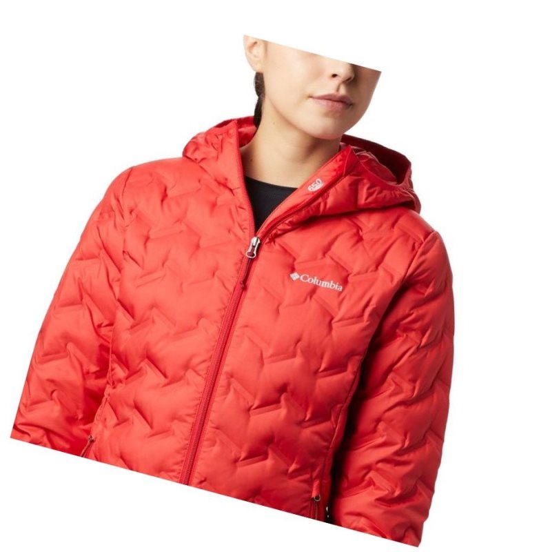 Kurtki Columbia Delta Ridge Down Hooded Damskie Czerwone | 60EZIHSJF