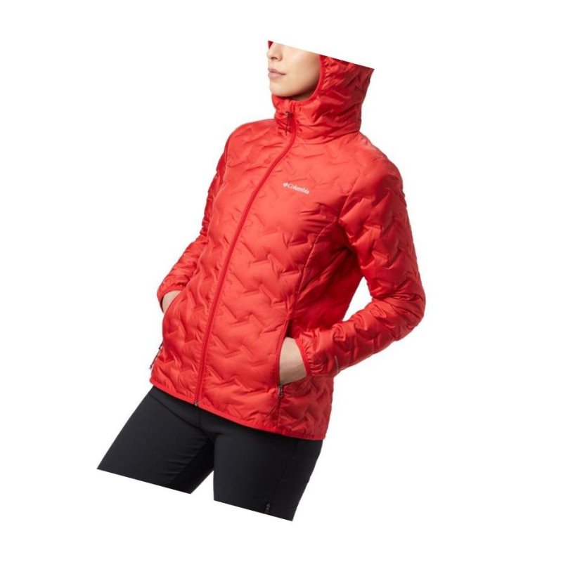 Kurtki Columbia Delta Ridge Down Hooded Damskie Czerwone | 60EZIHSJF