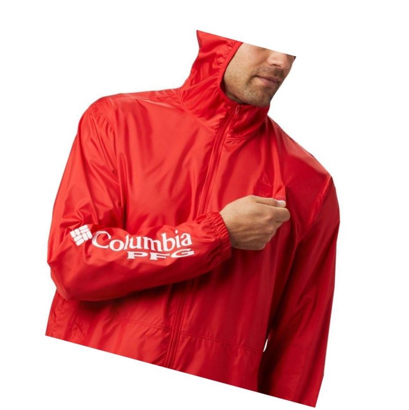 Kurtki Columbia PFG Three Streams Windbreaker Męskie Czerwone | 83AWIGXLN