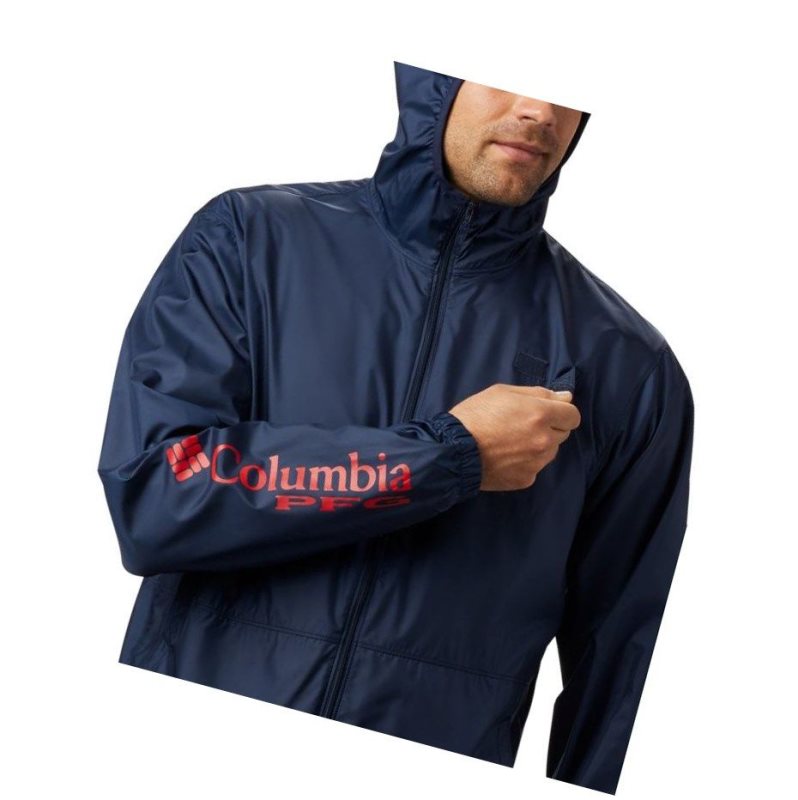 Kurtki Columbia PFG Three Streams Windbreaker Męskie Granatowe | 74IYBRVMW