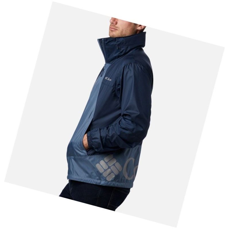 Kurtki Columbia Point Park Windbreaker Męskie Niebieskie Granatowe | 48YQXNSCZ