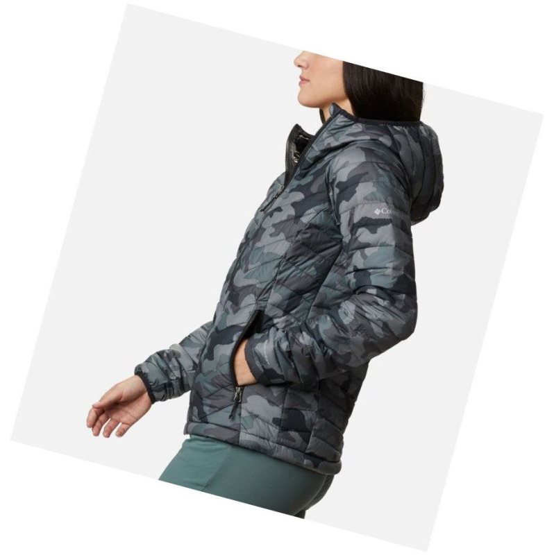 Kurtki Columbia Powder Lite Hooded Damskie Czarne Camo | 90XQBCREW