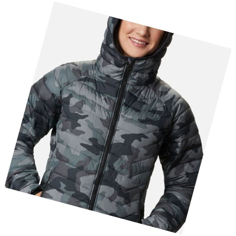 Kurtki Columbia Powder Lite Hooded Damskie Czarne Camo | 90XQBCREW