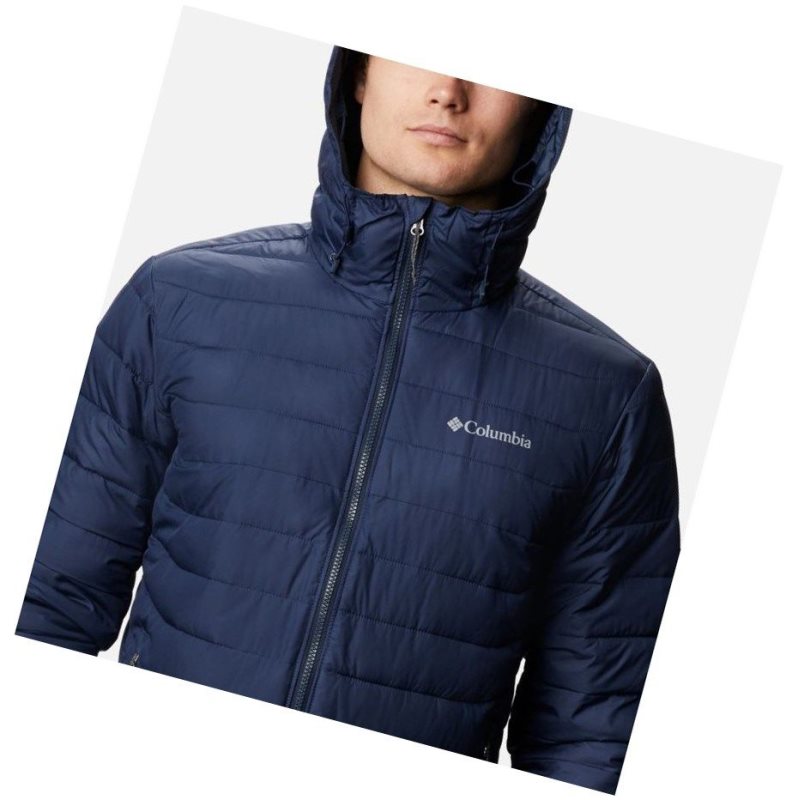 Kurtki Columbia Powder Lite Hooded Insulated Męskie Granatowe | 38KPAEQFS