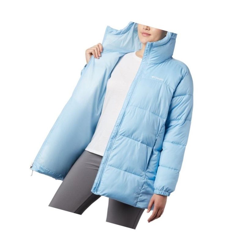 Kurtki Columbia Puffect Mid Hooded Damskie Niebieskie | 43WSNGFKJ