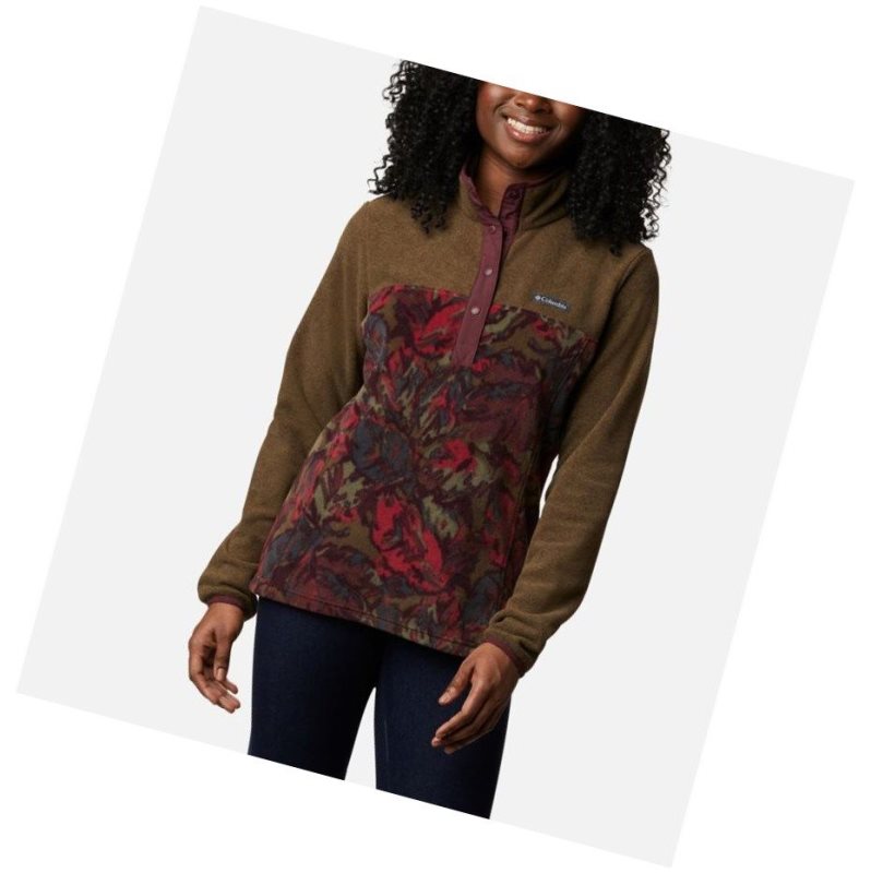 Pulower Columbia Benton Springs Printed Half Snap Fleece Damskie Oliwkowe | 72KPLRFTA