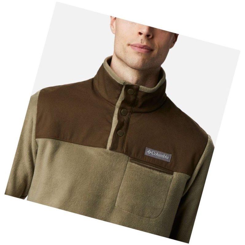 Pulower Columbia Cottonwood Park Half Snap Fleece Męskie Szare Zielone Oliwkowe | 80MNDBOIY